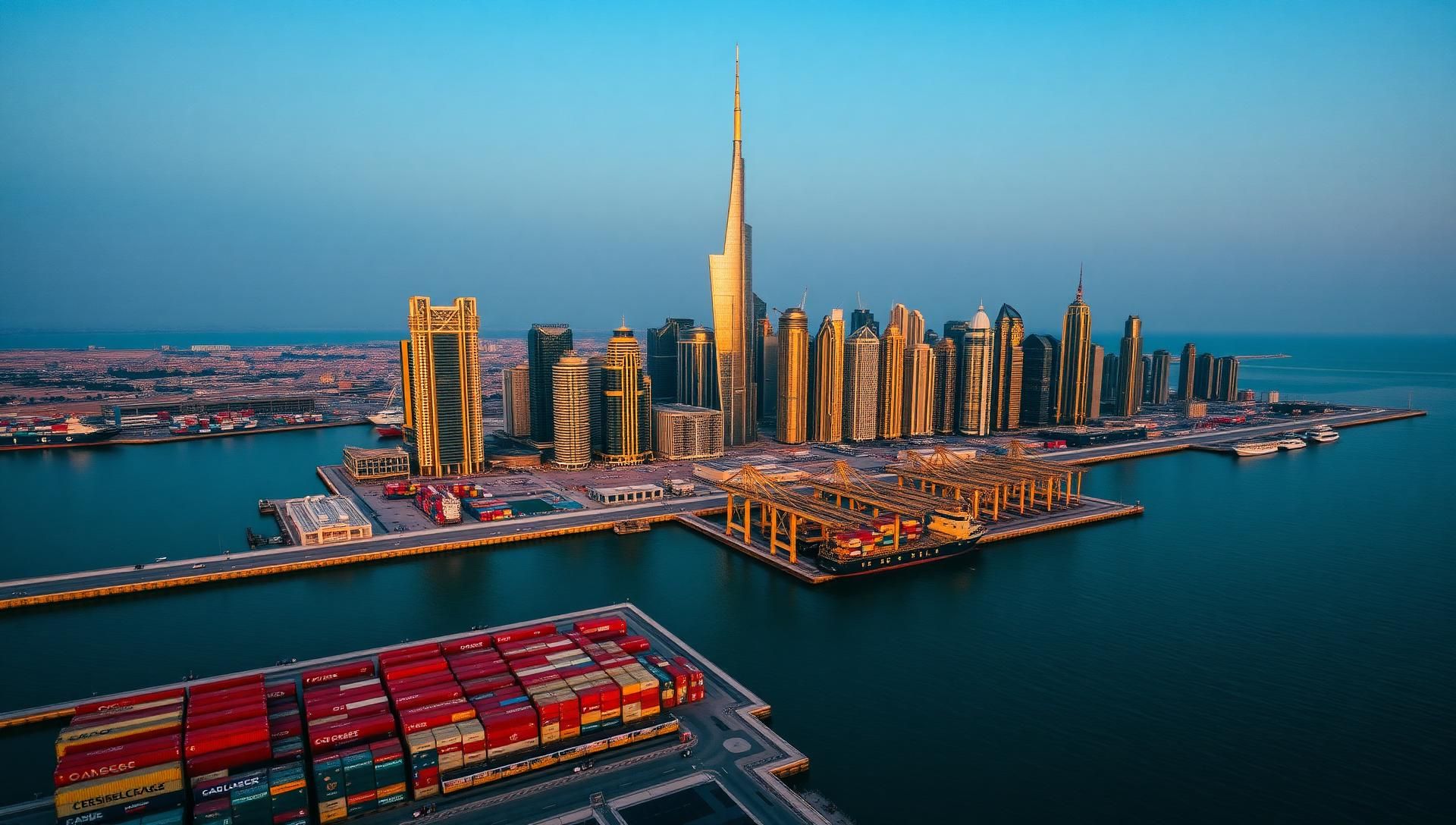 Dubai skyline and Jebel Ali port