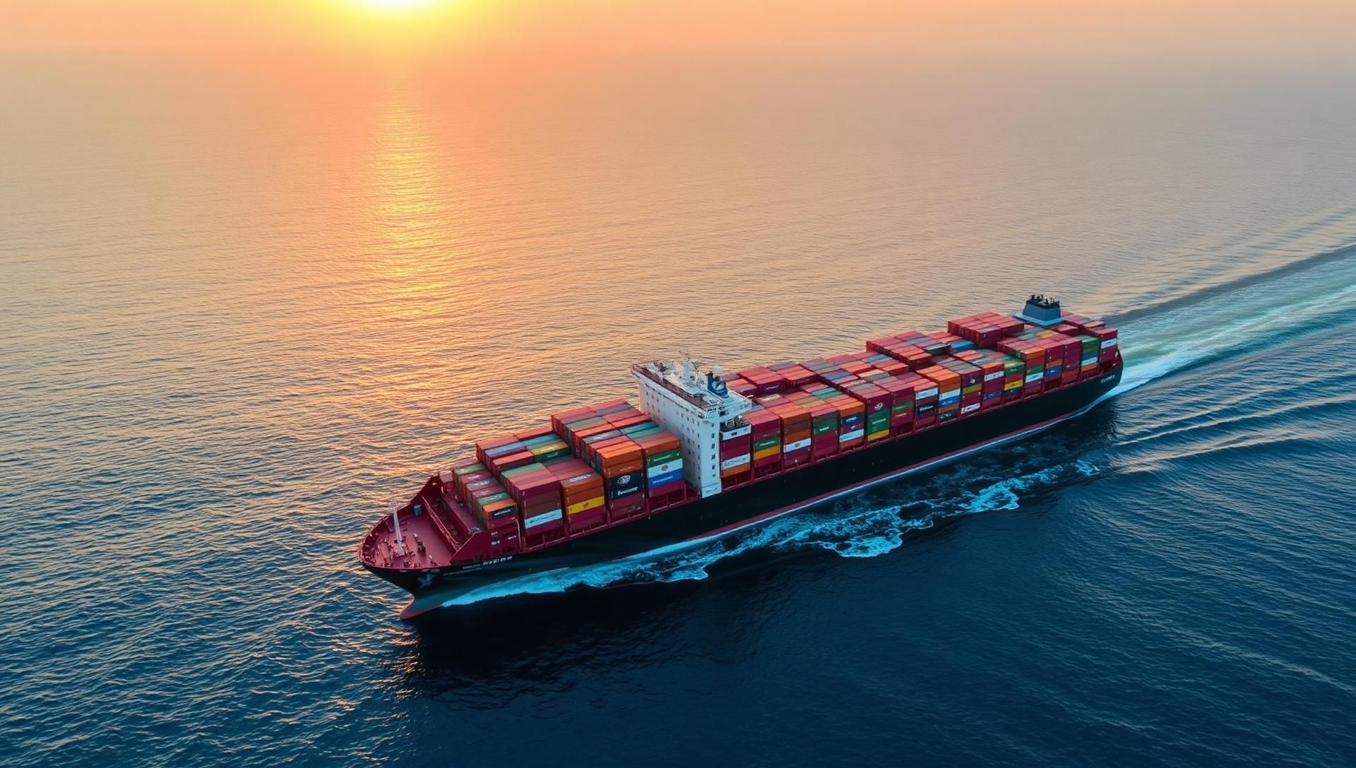Global container ship at sunset